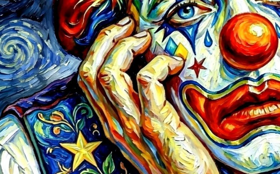 Image 1 of Acrylverfschilderij op canvas "Droevige clown van Van Gogh" / 60x60 cm