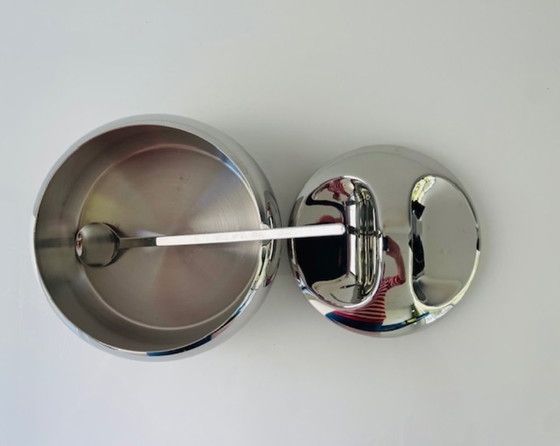 Image 1 of Vintage space age stainless steel sugar bowl with spoon – Tramontina design