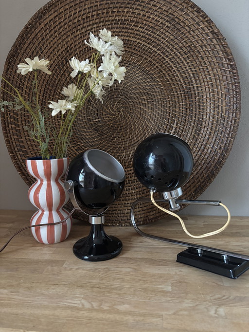 Set van 2 eyeball Midcentury lampen zwart met chroom 