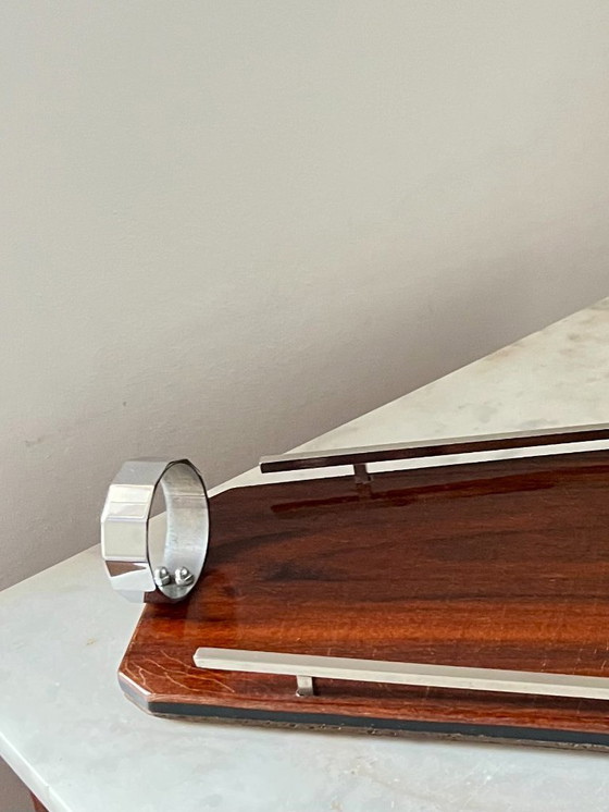 Image 1 of Plateau de service Art déco en bois et chrome – Design géométrique, vintage années 1930