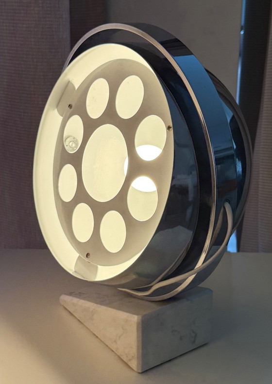 Image 1 of Vintage Space Age table lamp with marble base and swivel chrome metal shade