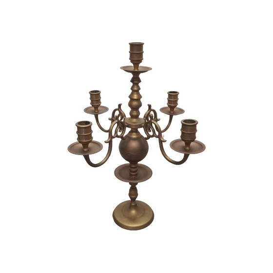 Image 1 of Antiker 5-Arm-Kerzenleuchter aus Messing, 1970er/80er Jahre