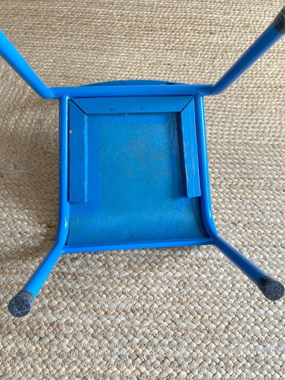 Image 1 of Pair of Mullca nursery chairs in metal and wood painted red and blue, 1950s