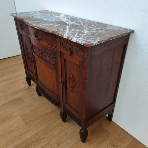 Image 1 of Klassieke, landelijke vintage commode dressoir met marmer blad