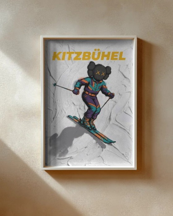 KAWS Kitzbühel Skifahrer Kunstdruck, Kunstdrucke, Papier, Mehrfarbig, Modern (Foto 2 von 5)
