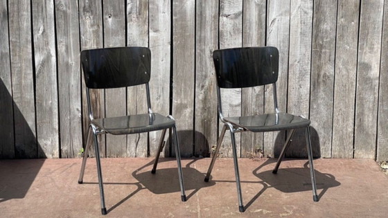 Black’n Chrome Galvanitas stoelen, Zwart Pagholz, Verchroomd frame, Vintage design 1 of 44, Dining chairs (photo 9 of 10)