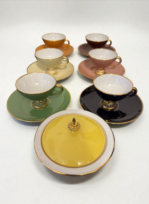 Juego de té y café de cerámica florentina, estilo Art Déco, años 50