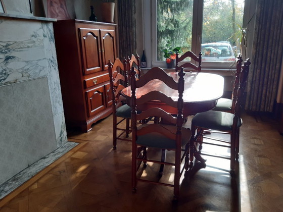 Image 1 of Cherry dining room with table, 6 chairs, bar cabinet and sideboard