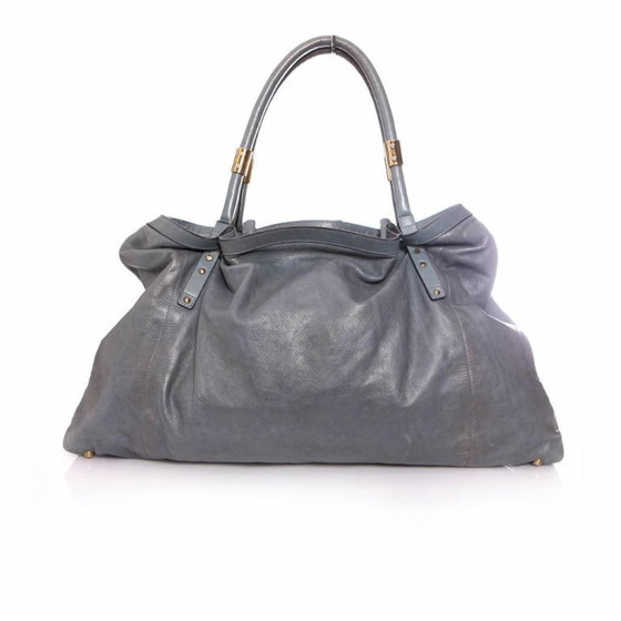 Image 1 of Chloe, borsa shopper in pelle blu/grigia con dettagli dorati.