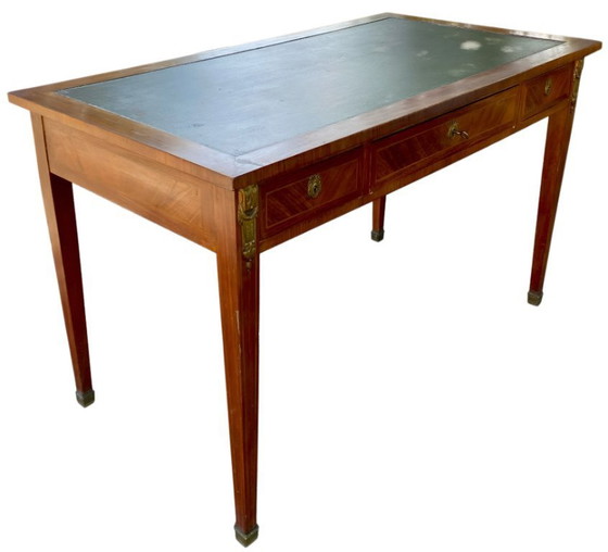 Image 1 of Scrivania in stile Luigi XVI con impiallacciatura e ottone, 3 cassetti