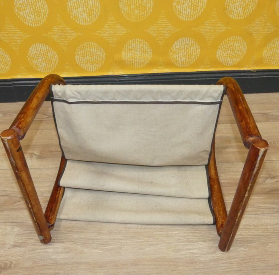 Image 1 of Portariviste vintage in bambù, legno curvato, portariviste in lino, stile retrò, boho, tiki, rattan