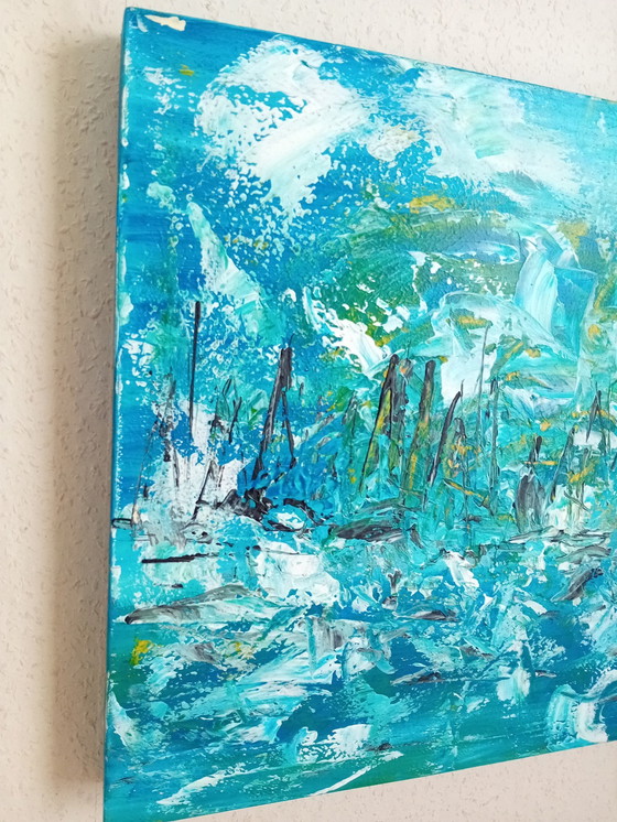 Image 1 of Abstrakte Malerei (Boote, Segel) 40x40x3