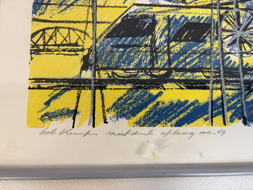 Zeefdruk van kunstenaar Bob Kemper getiteld Rail oplage 69/100 uit 1989