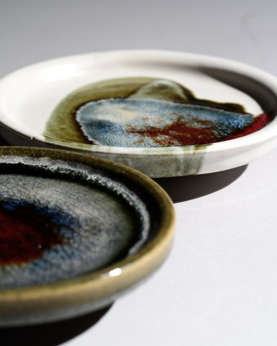 Image 1 of Barbara Stehr Studiokeramik Plate Duo Ø 15 cm German Art Pottery Vintage 60s-70s