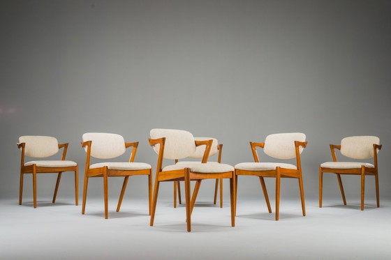 Image 1 of Esszimmerstühle Modell 42 aus Teakholz und Wolle, Kai Kristiansen für Schou Andersen, 1960er Jahre, 6-teilig