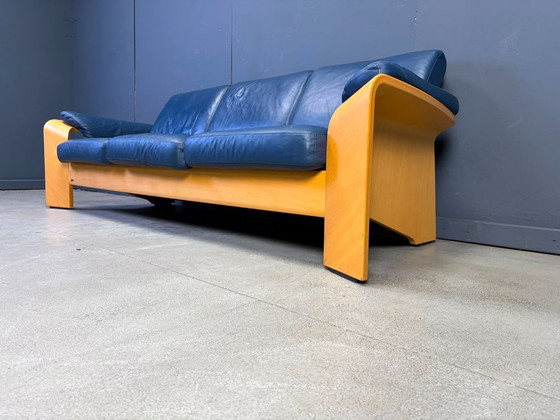 Vintage Pegasus 3 Seater Reclining Sofa by Ekornes, Norway, 1990s – Leather, Wood (photo 7 of 13)