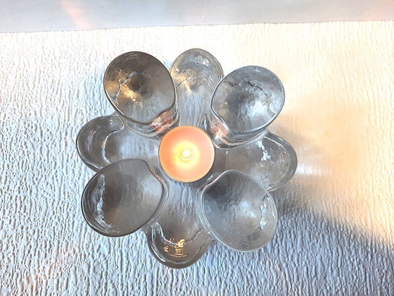 Image 1 of Vintage Georgshütte Glasdesign Theepotwarmer – IJsglas Rechaud – 15 cm | West Germany 1970