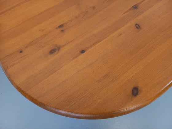 Image 1 of Vintage rectangular oval modernist coffee table in solid pine from the 1970s