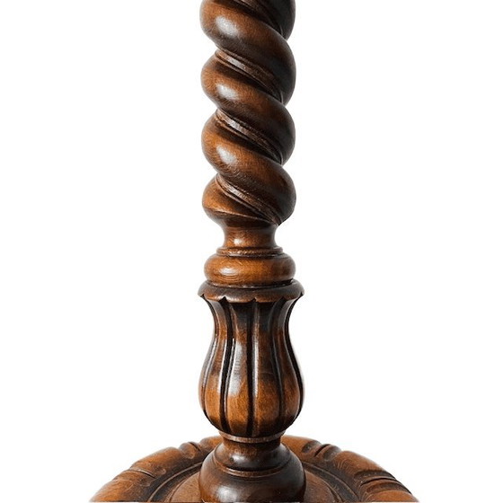 Image 1 of Colonna portavaso vintage di media altezza in legno massello tornito, stile metà secolo, anni '60.