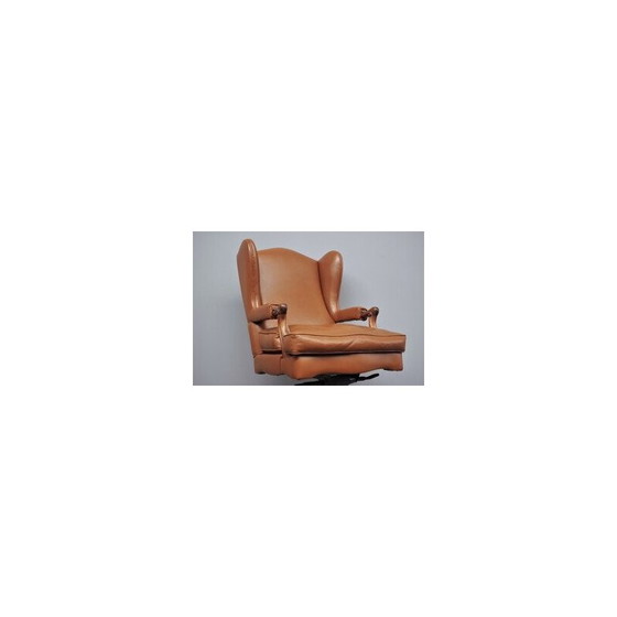 Image 1 of Vintage leather and wood office armchair, Italy 1980