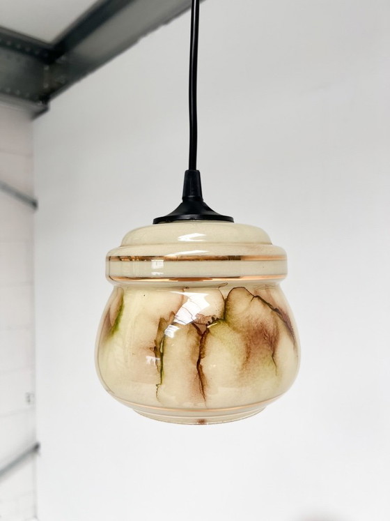 Set di 2 lampade da soffitto vintage con motivo marmorizzato, anni '60 – Lampade a sospensione, Glass (photo 4 of 9)