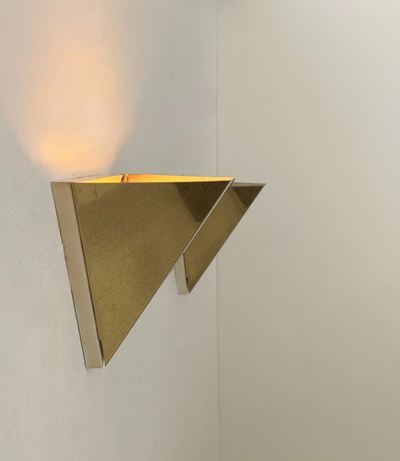 Image 1 of Coppia di applique geometriche vintage, ottone, Francia 1970