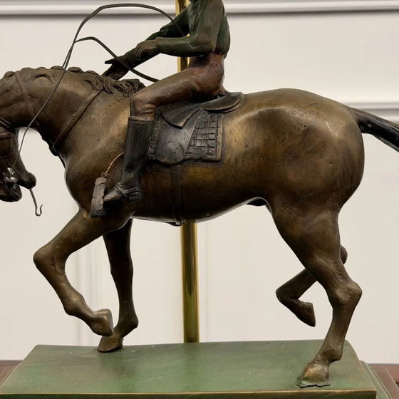 Classic English Bronze Horseman Table Lamp (photo 7 of 10)