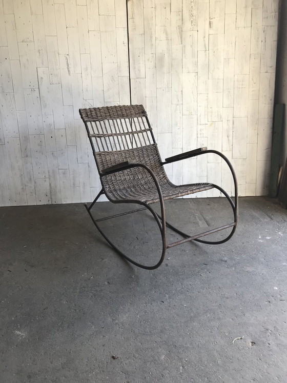 Mid-Century Bentwood and Steel Rocking Chair, 1960s, polished steel, Mid Century Modern (photo 8 of 8)