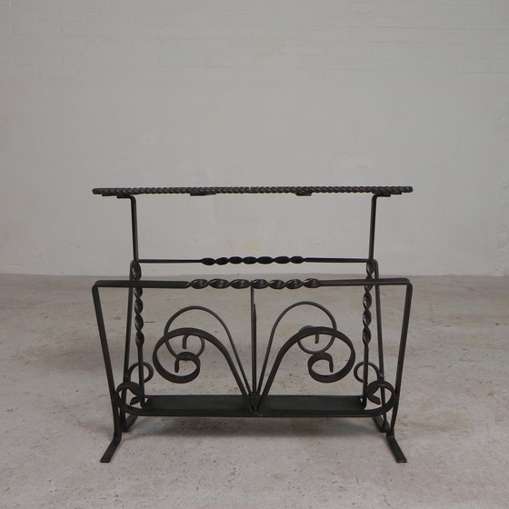 Image 1 of Vintage Newspaper Rack, Magazine Rack, Table With 3 Tiles