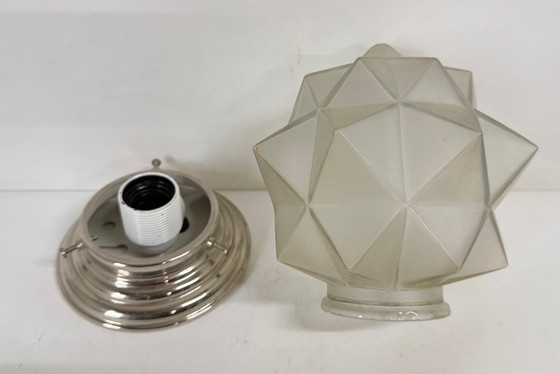 Image 1 of Matte glass STER ceiling lamp clear glass chrome holder Art Deco