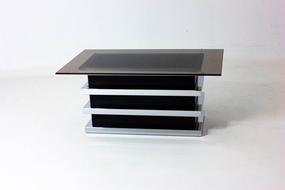 Image 1 of Black and chrome vintage coffee table