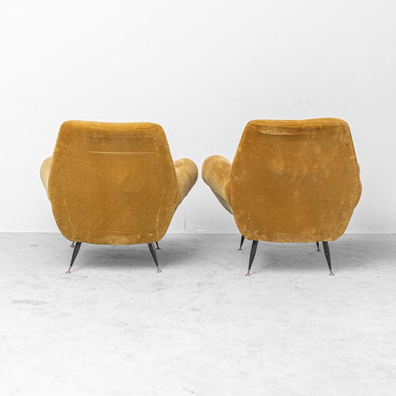 Coppia di poltrone vintage in velluto stile Gigi Radice – Design Italiano anni '50 – Metal, Velvet (photo 7 of 11)
