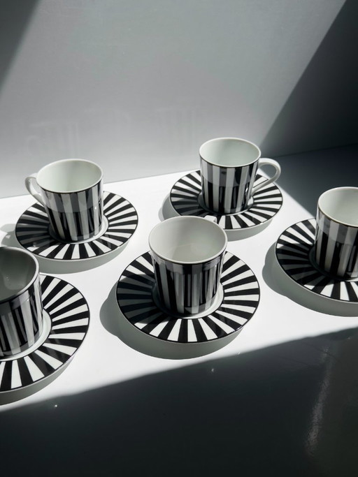 6 Tazas de Espresso Vintage Mique „Chopin“ con Platos, SPAL Portugal, Blanco y Negro, Años 80/90 – servies (photo 2 of 6)