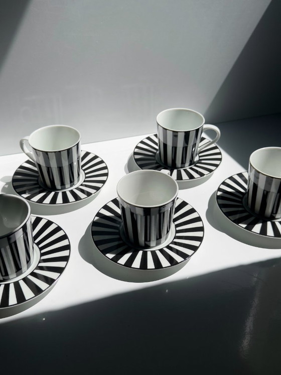 6 Tazzine da Caffè Vintage Mique „Chopin“ con Piattini, SPAL Portugal, Bianco-Nero, Anni '80/'90 – Stoviglie (photo 2 of 6)