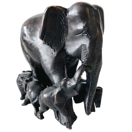 Vintage Mitte des Jahrhunderts XL Elefanten Familie Statue