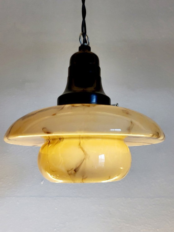 Image 1 of Opalglaslampe im Art-déco-Stil in UFO-Form, Verreries de Scailmont, Henri Heemskerk, Belgien