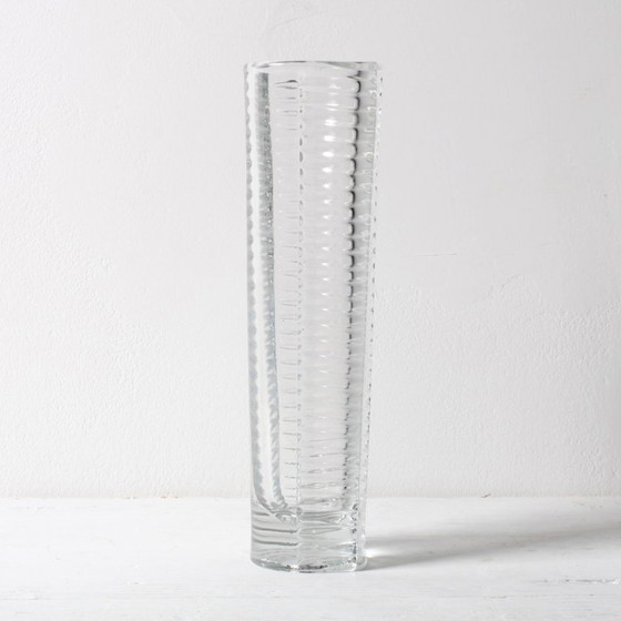 Image 1 of Mid-century Stylish Clear Pressed Glass Vintage Vase by Miloš Filip / Nemšová / Czech Republic / 1962