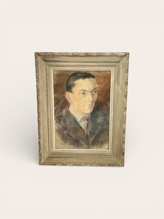 Image 1 of Pastel portrait of a man under glass, signed, early 20th century