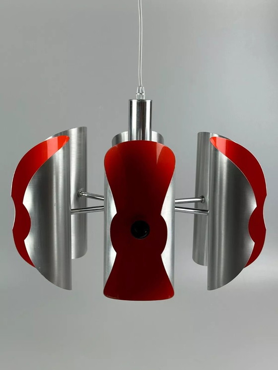 Image 1 of 60's 70's Lustre Sputnik à 6 flammes en métal Chrome Space Age Design