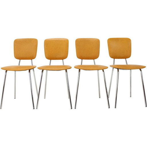 Set of 4 vintage chrome and leatherette dining chairs, Czechoslovakia 1970s
