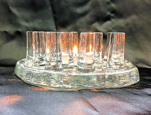 (W005) Vintage Georgshütte Brutalistische "Fire and  Ice" Theepotwarmer – Jaren 70 – Zwaar kristalglas