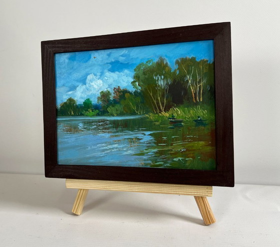 Image 1 of Original Oil Painting Summer River Landscape River in green embrace