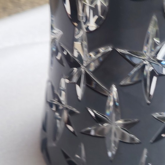 Image 1 of Large black crystal vase, signed Bruno Lehrer, Lorraine, France