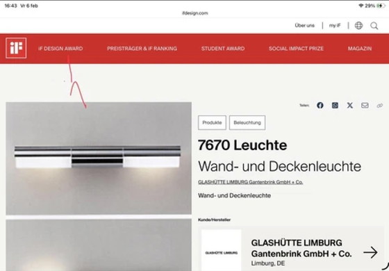 Image 1 of Glashütte Limburg design wall lamp - 7670