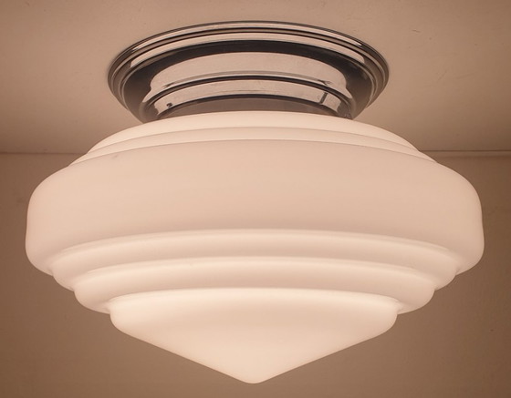 Large Art Deco Ceiling light in very good condition – Chrome, Glass (photo 2 of 19)