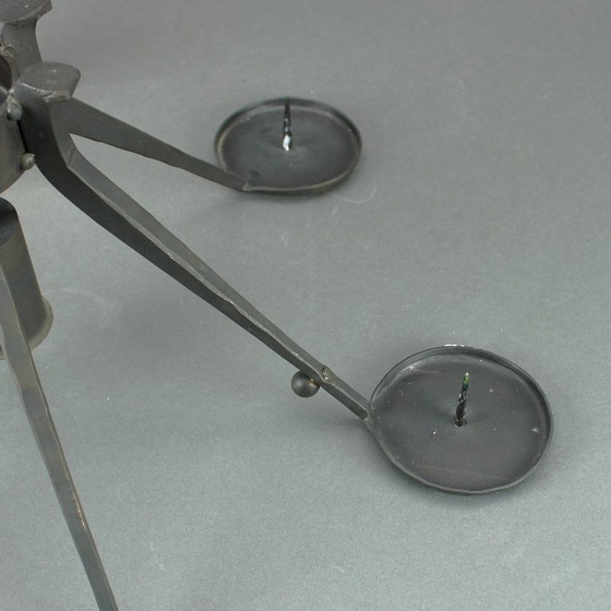 Image 1 of Manfred Bergmeister (1927-2019) - Brutalist handmade wrought bronze pendant lamp / six light candelabra