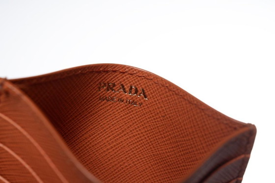 Image 1 of Prada, saffiano leather card holder in orange