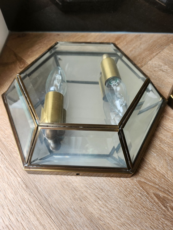 Image 1 of 2 lampade vintage sfaccettate in vetro colorato