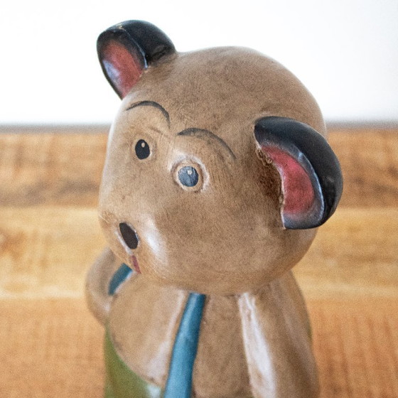 Image 1 of Statuetta vintage in legno a forma di orsacchiotto, risalente agli anni '70.