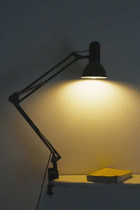 Image 1 of  Fase Architect Desk Lamp 1980s Spanish Adjustable Swing Arm Green Lamp Vintage Clamp Task Light Mid Century Industrial Lighting